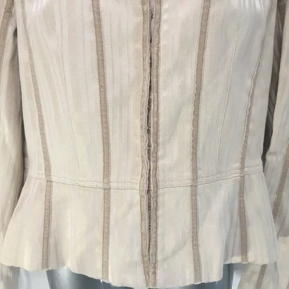Le Chateau Jacket Fitted Suit Blazer Women's Size Med Beige Stripe Hook & Eye - Picture 4 of 14